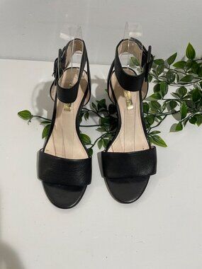 Louise Et Cie Black Leather Wedge Sandals With Ankle Strap Size 35